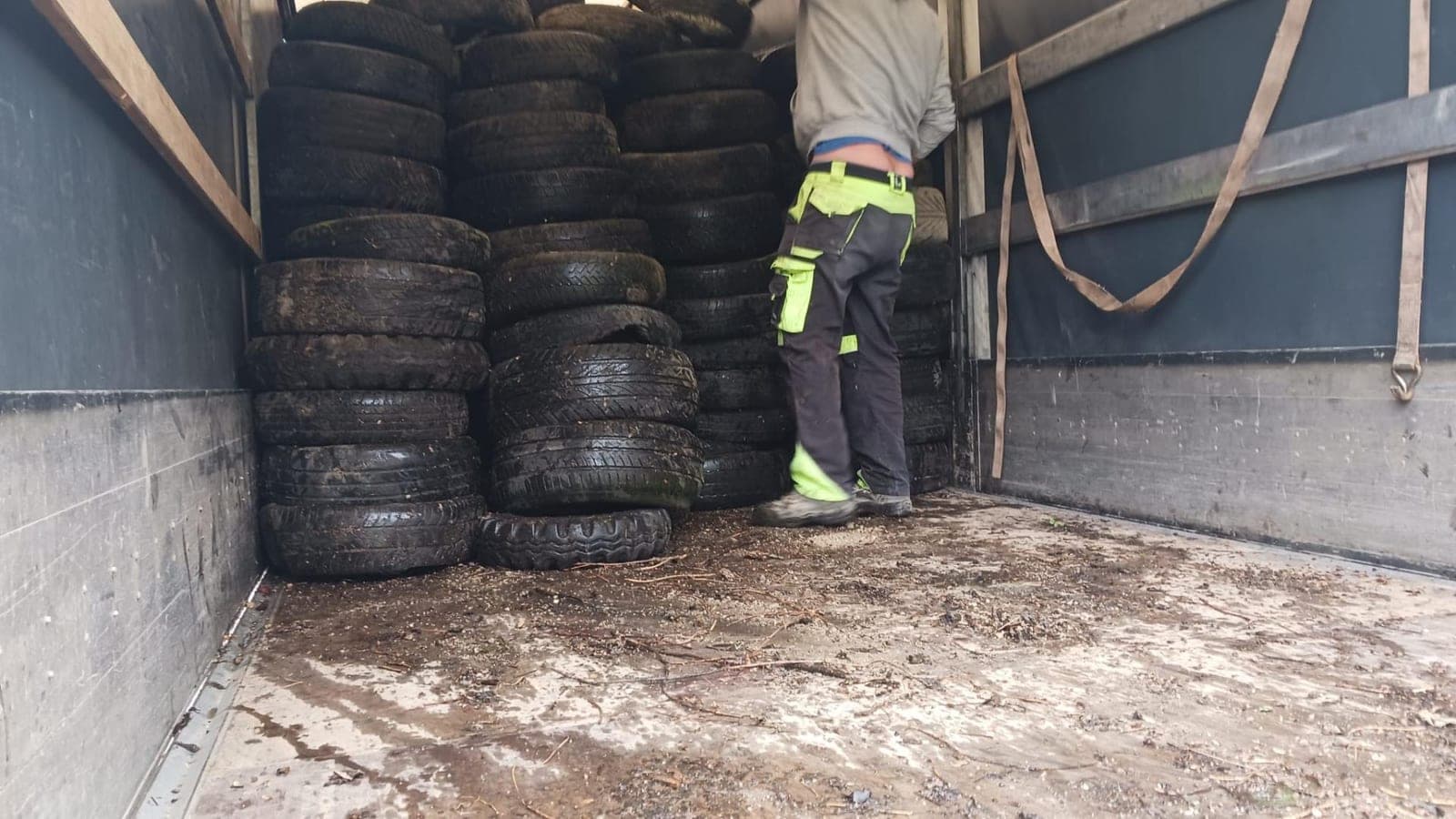 Old tyres loaded in a lorry